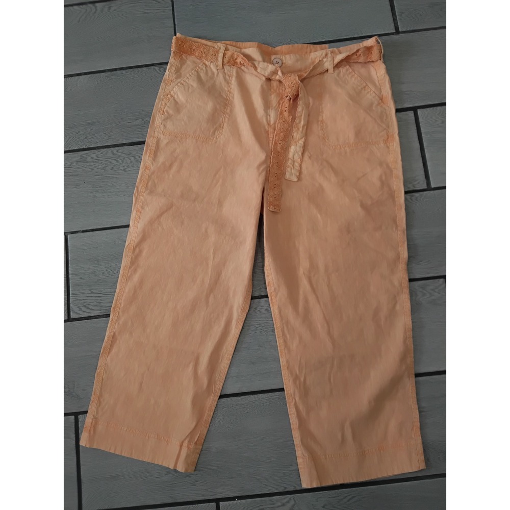 Soft Surroundings Apricot Peach Wide Leg Crop Pants Lace Belt Size 16 NEW